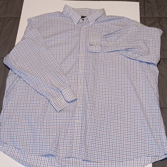 Ralph Lauren Mens Tall Fit 22- 36/37 Blue White Plaid Check Button Down LS Shirt - Picture 1 of 10